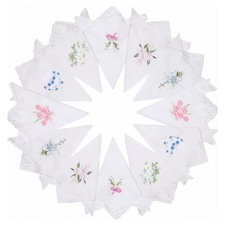 Handkerchiefs for Women, 100 Cotton Lace Handkerchief - 12 Pack White Ladies Ha