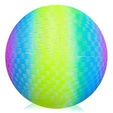 Rainbow Playground Ball for Kids, Bouncy 9 Inch Kick Ball for Backyard, Park,