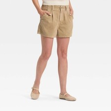 Women's High-Rise Pleated Jean Shorts - Universal Thread Khaki 2