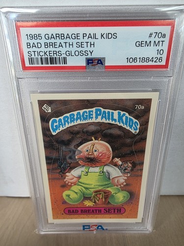 Topps 1985 Garbage Pail Kids Bad Breath Seth #70a Glossy PSA 10 Tessie back