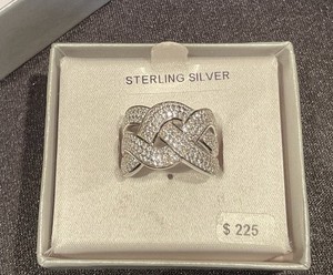 GORGEOUS!  JCM 925 Sterling Heavy Braided Cluster CZ Ring - SIZE 7.