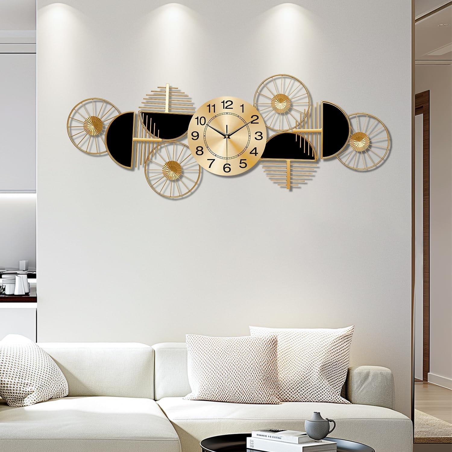Large Wall Clock,Modern Silent Non-Ticking Metal Wall Art Wall Clocks Battery...