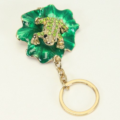 Cute Frog Shape Crystal Rhinestone Sparkling Keychain 1.8" W x 2" H x .75" D