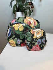 Vintage Quilted Floral Cosmetic Bag 3-Piece Set Travel Makeup Pouches