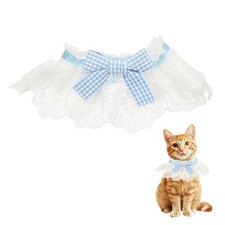 Cat Lace Pet Collar, Cute Cat Collar Plaid for Dogs Kitten Blue, S 