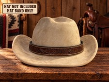 Western Leather Hat Band, Hand Carved Cowboy Cowgirl Hatband, Adjustable Rustic