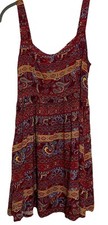 Forever 21 Women's Sz M Sundress Red Gold Blue Print Stretchy Smocked Back