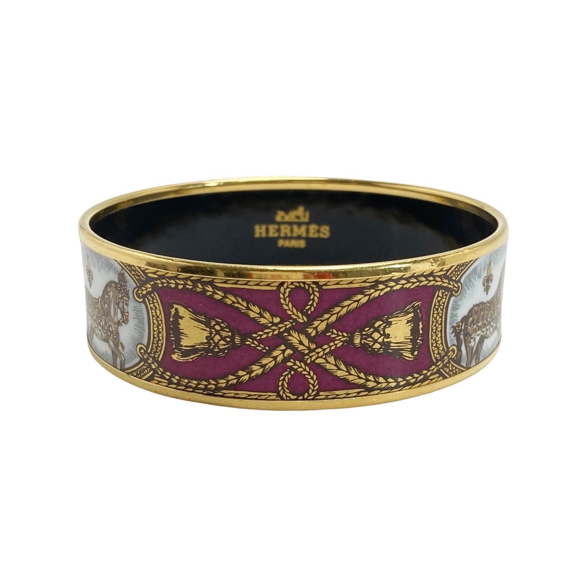 HERMES GM Bangle in Wine Red with Cloisonne Horse and Tassel Detail
