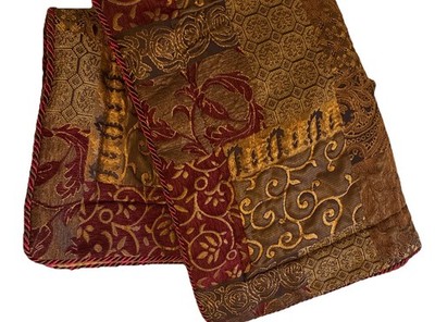 Croscill Galleria Red Gold Tuscan Patchwork 2 Pillow Shams King Size 46 x26  EUC