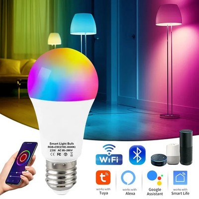 Tuya Bluetooth WiFi Smart Light Bulbs E27 LED Lamp RGB Smart Bulb 15W Smart
