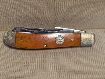 Vintage Frost Cutlery Trapper Pocket Knife Wood Handle Pakistan 019649