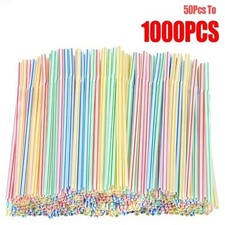 50-1000Pcs Drinking Straw Multicolor Flexible Plastic Bendy Straws Milk Tea Bar
