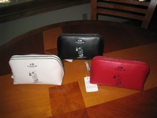 NWT AUTHENTIC COACH PEANUTS X SNOOPY BLACK LEATHER COSMETIC CASE