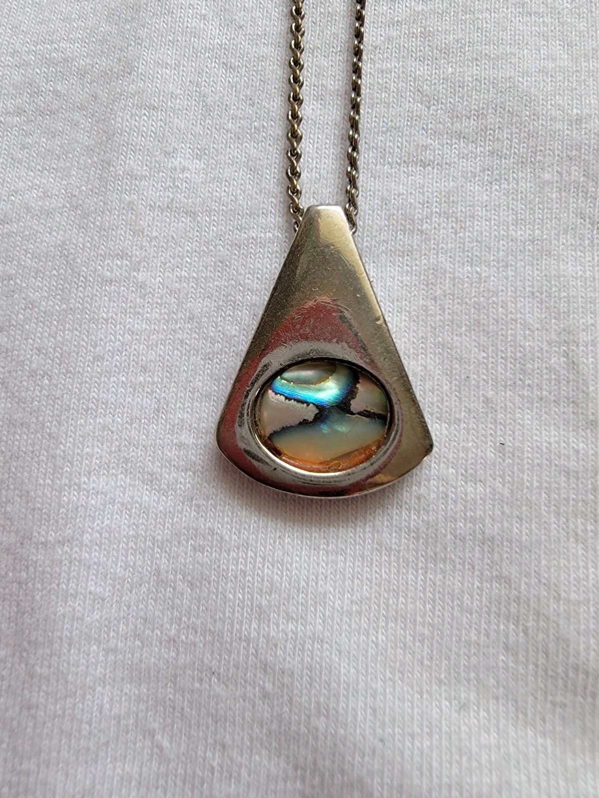 VTG 1980s Park Lane Silver Tone Mother of Pearl Modernist Necklace