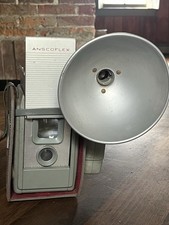Anscoflex Vintage Camera w Flash Unit Case 120 Film Mid Century Gray 1950s