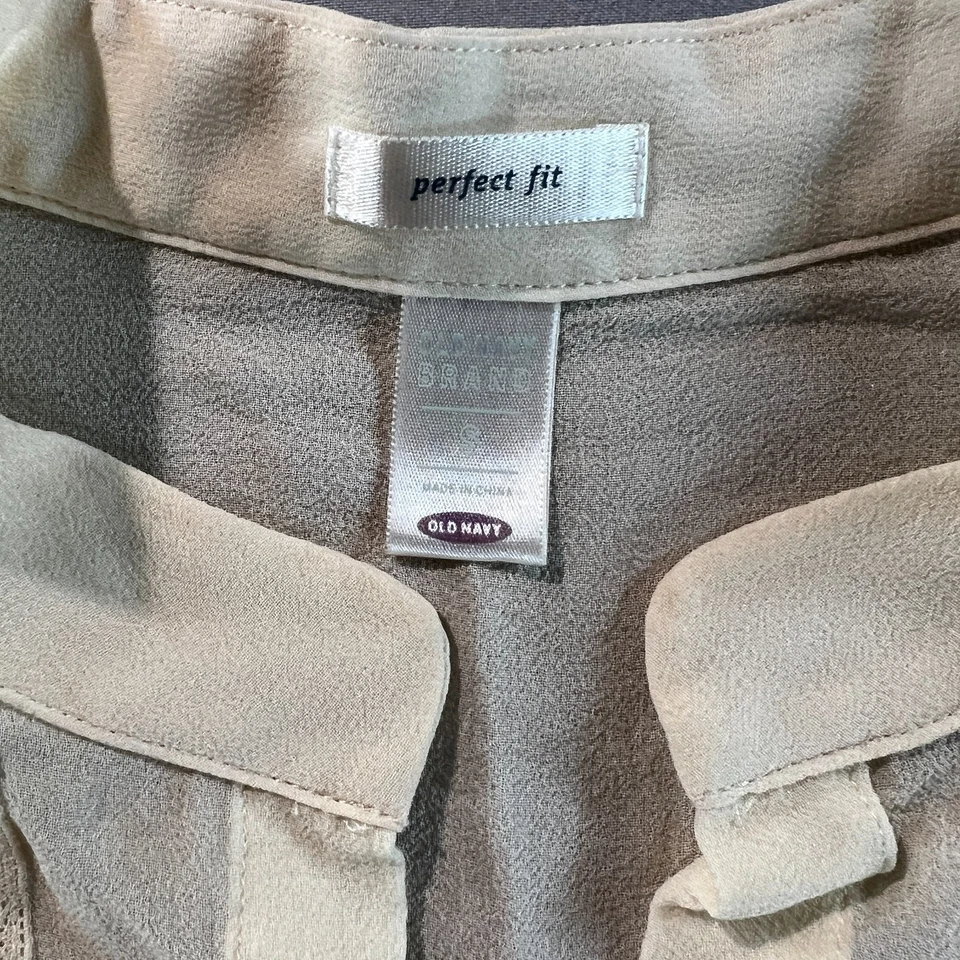 Blusa antigua azul marino 100 % seda crema volantes cuello mandarín abotonada talla S 2005 Y2K Foto 4 de 4