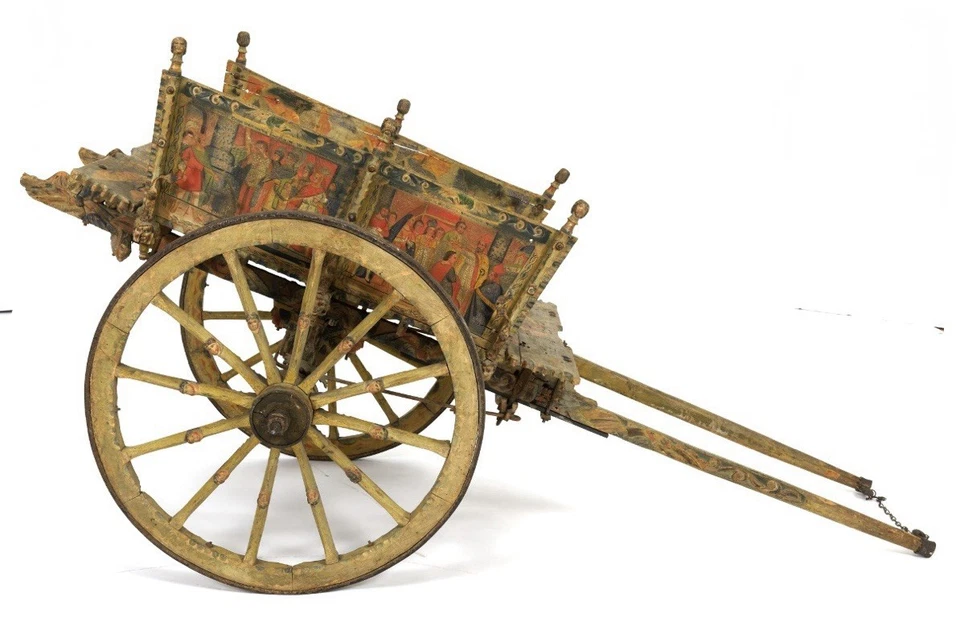 Антикварная СИЦИЛИЙСКАЯ СВАДЕБНАЯ ПОЛНОРАЗМЕРНАЯ ТЕЛЕЖКА С ОСЛОМ КАРРЕТТО 19 века - Изображение 4 из 4