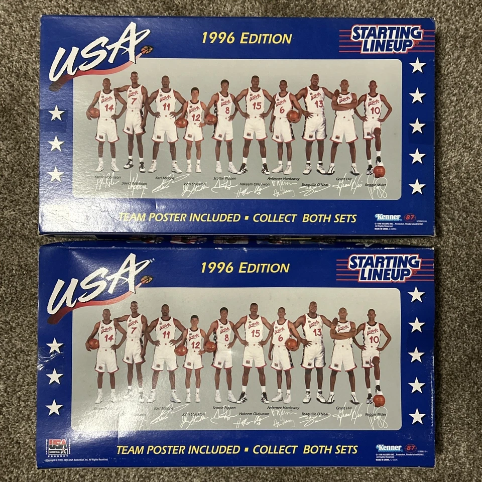 Figuras de acción de baloncesto de Estados Unidos de colección 1996 alineación inicial juegos en caja 1 y 2 NUEVO Foto 3 de 4