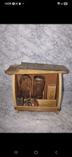 Vintage Wooden Shoe Shine Kit Stand with Brushes & Polish. Retro Gentleman Valet