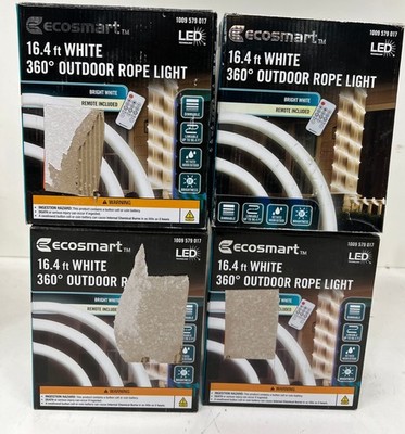 LOT OF 4 Ecosmart 16.4 FT Plug in Bright White Outdoor Linkable Rope Light
