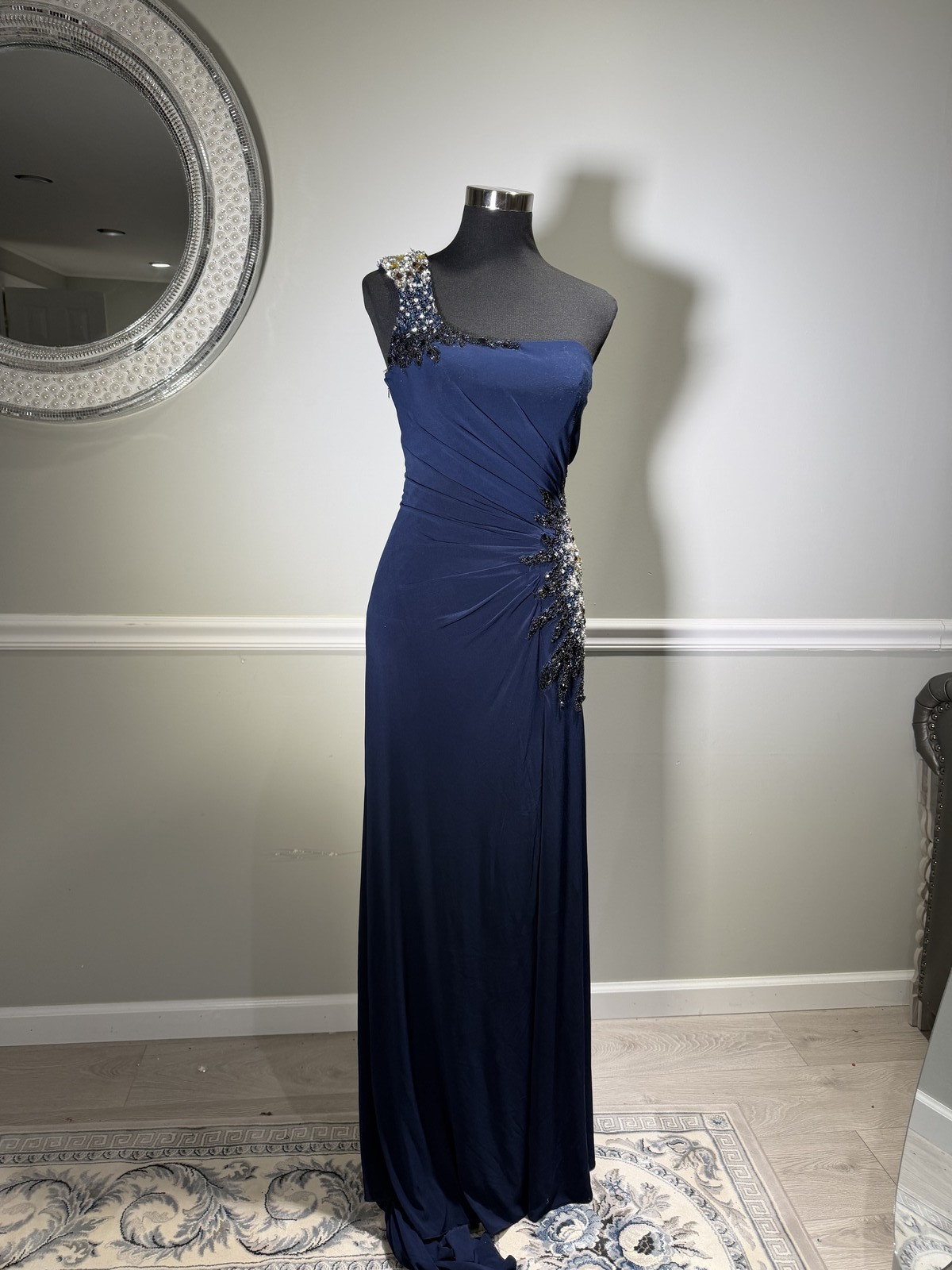 Terani Couture Navy Blue Beaded Formal Gown Evening Dress Size 4