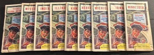 Original 1940s  LOT  9  SINCLAIR HC GASOLINE FOLD-OUT ROAD MAPS VARIOUS STATES - product listing photo