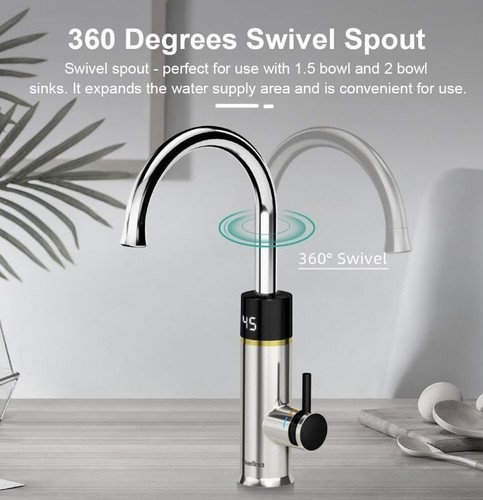 Briwellna Stainless Steel Electric Tap, 220V Fast Heating Tap with Digital - Bild 2 von 3
