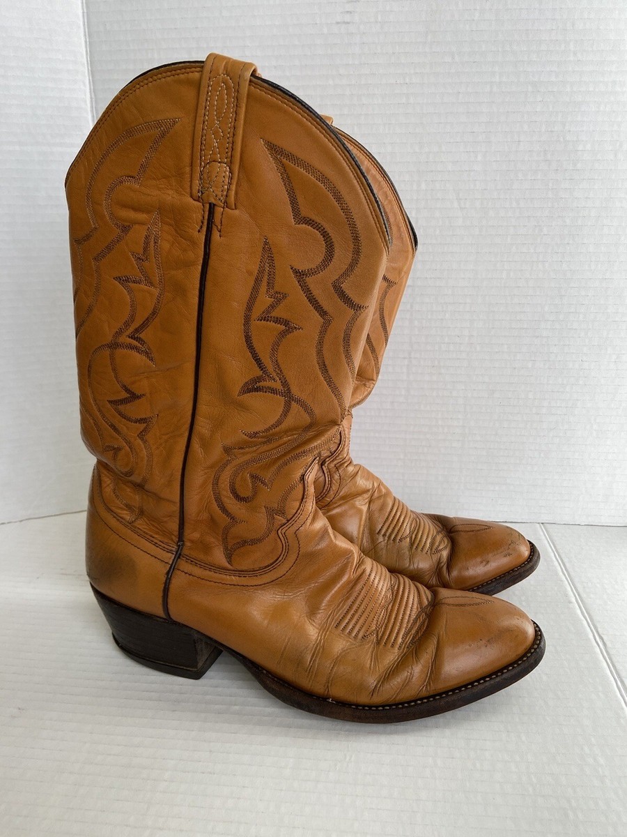 Vintage Dan Post Cowboy Boots Mens Brown Leather Gold  display picture 3