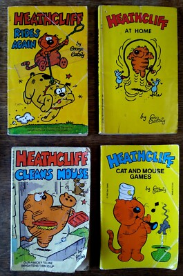 4 VINTAGE USED 1980'S HEATHCLIFF PAPERBACK BOOKS - BY GEORGE GATELY POOR - GOOD