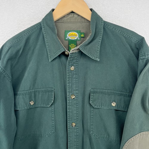 CABELAS Shirt Mens L Twill Button Up Work Shooting Elbow Patch Cotton Green - Picture 5 of 15