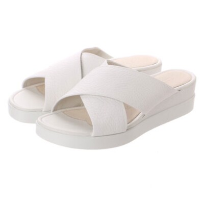 New Box ECCO Touch Sandal Plateau White Pebbled Leather Slip-On Wedge 41/10-10.5