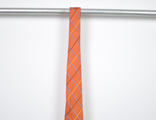 Countess Mara Orange Striped Plaid Tie 100% Silk - Picture 3 of 5