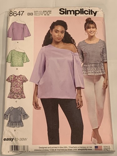 SIMPLICITY Sewing Pattern 8647 TOPS WOMANS SIZES 20W 22W 24W 26W 28W UNCUT - 第 1/2 張圖片
