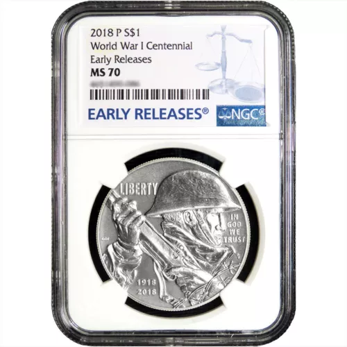 2018-P UNC $1 World War I Centennial Silver Dollar NGC MS70 ER Blue Label