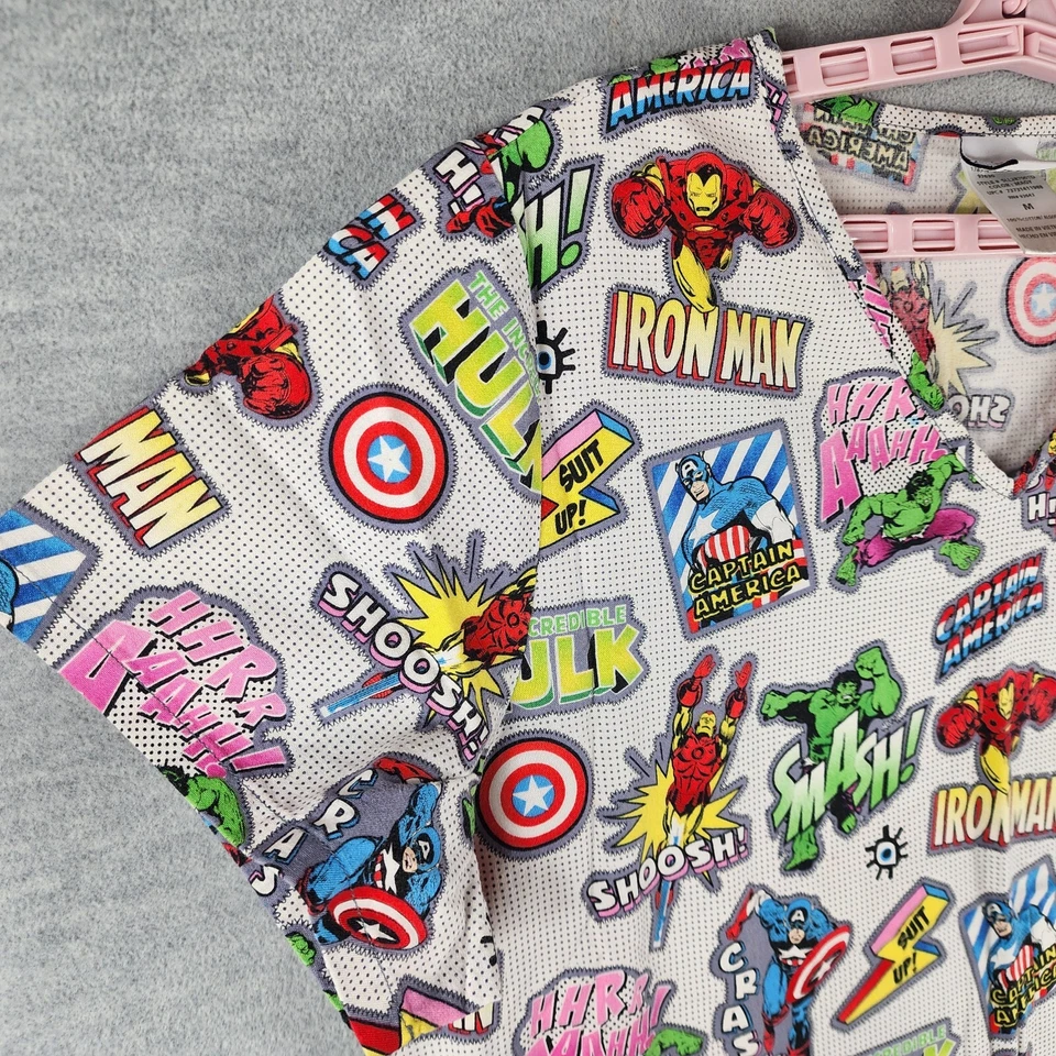 Blusa esfoliante médica branca Marvel Avengers tamanho adulto média 100% algodão - Imagem 4 de 4