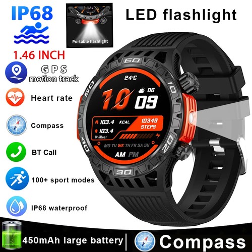 Połączenie Bluetooth Smart Watch Męski Fitness Tracker Kompas Latarka LED Wodoodporny - Zdjęcie 3 z 27