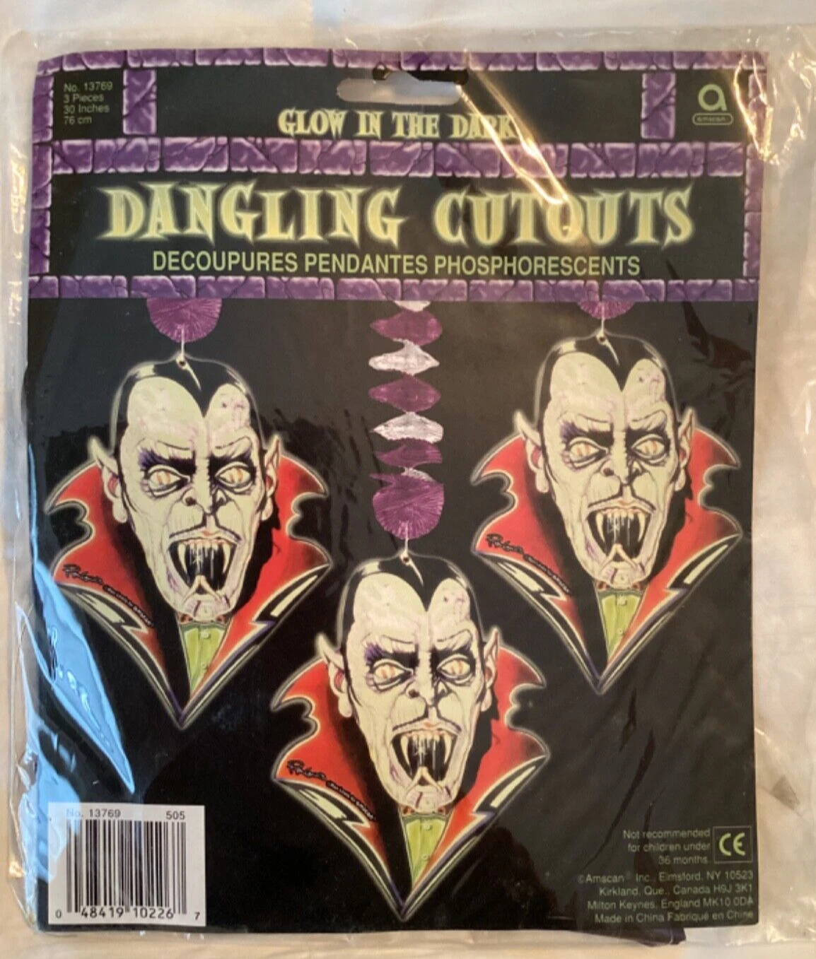 Vintage Amscan Ron Lewis Halloween Glow in the Dark Vampire Cutouts Decorations