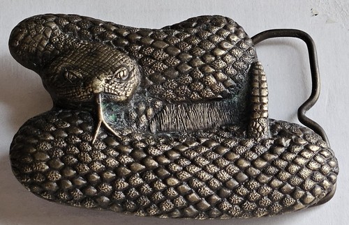 VTG Cobra Belt Buckle 1976 Bergamot Brass Diamondback Snake Arroyo Leather Co.