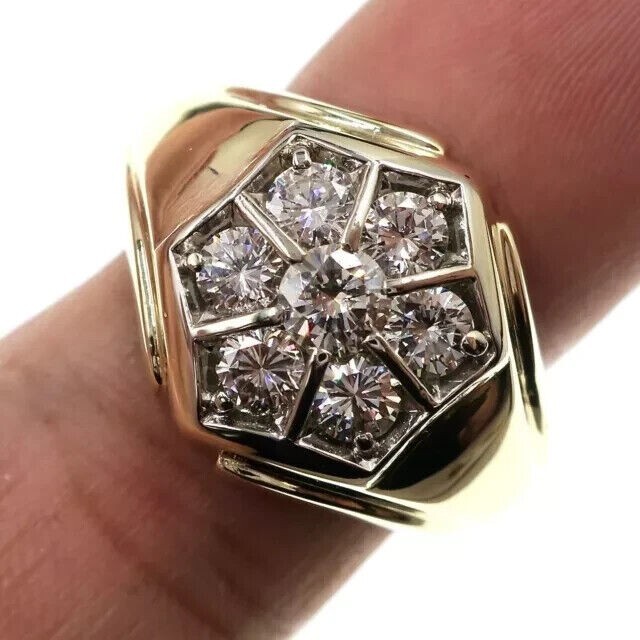 1.30ct Round Lab Created Diamond Men's Engagement Wedding Ring 14K White SILVER