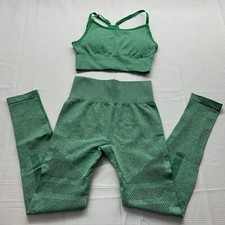 Light Green Womens Jersey Sports Bra And Matching Leggings Set Size Small Gym