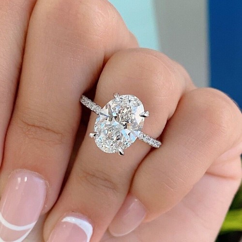 VS1/H Lab-Grown Diamond 3.10 Ct Oval-Cut Solitaire Wedding Ring 14k White Gold