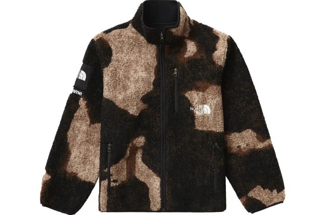 Supreme x The North Face Bleached Denim Print Nuptse Fleece Jacket Size: XL