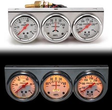 2 52mm Oil Pressure Amp Meter Water Temp Triple Gauge 3 In 1 Set Chrome Panel 2 52mm Oil Pressure Amp Meter Water Temp Triple Gauge 3 In 1 Set Chrome Panel
