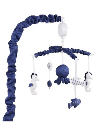 New The Peanutshell 3 Pc. Crib Set Musical Mobile, Quilt, Dust Ruffle,Navy,Whale - Picture 3 of 12