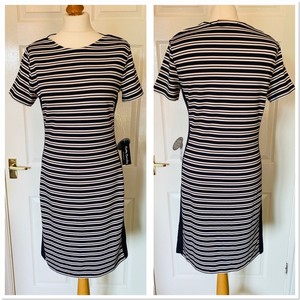 blue and white striped bodycon dress