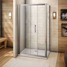 Sliding shower enclosure door 1200x800mm with side panel chrome safety glass