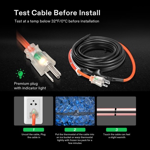 40ft Pipe Heat Tape for Water Pipe Freeze Protection,Constant Wattage,120V,3W/FT - Picture 5 of 7