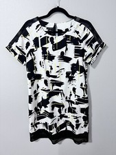 Metaphor Shift Dress Abstract Mesh Black White Yellow Medium