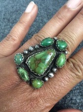 Vtg Native American Navajo sterling silver 925 green Turquoise Ring Size 10