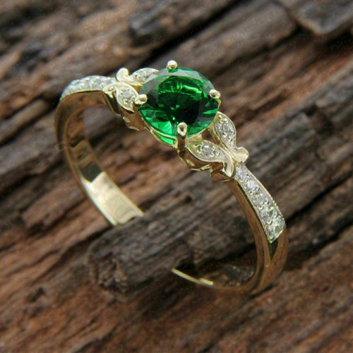 Bague De Fiançailles En Diamant Simulé 2 Carats - Or Jaune 14k, Pierre Ronde D VVS1 - Taille 7 à 10 - Mkali